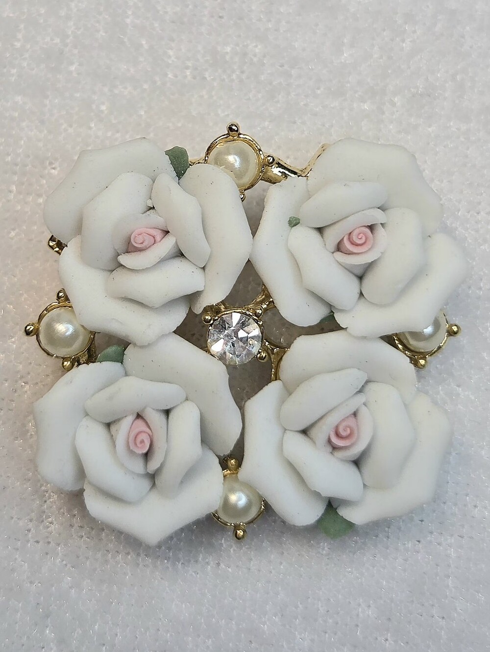 Vintage Victorian Porcelain Rose Brooch / Pin